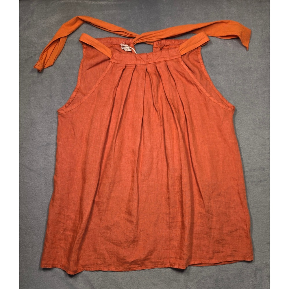 Bohemian Pure Linen Tie Neck Tank Top Rust Womens Large Made Italy
